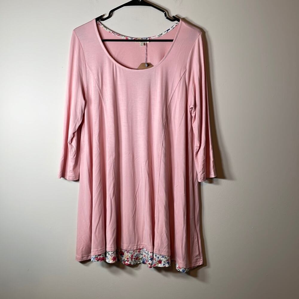 Kori America Light Pink Floral Hem Long Sleeve Tunic Top Size S